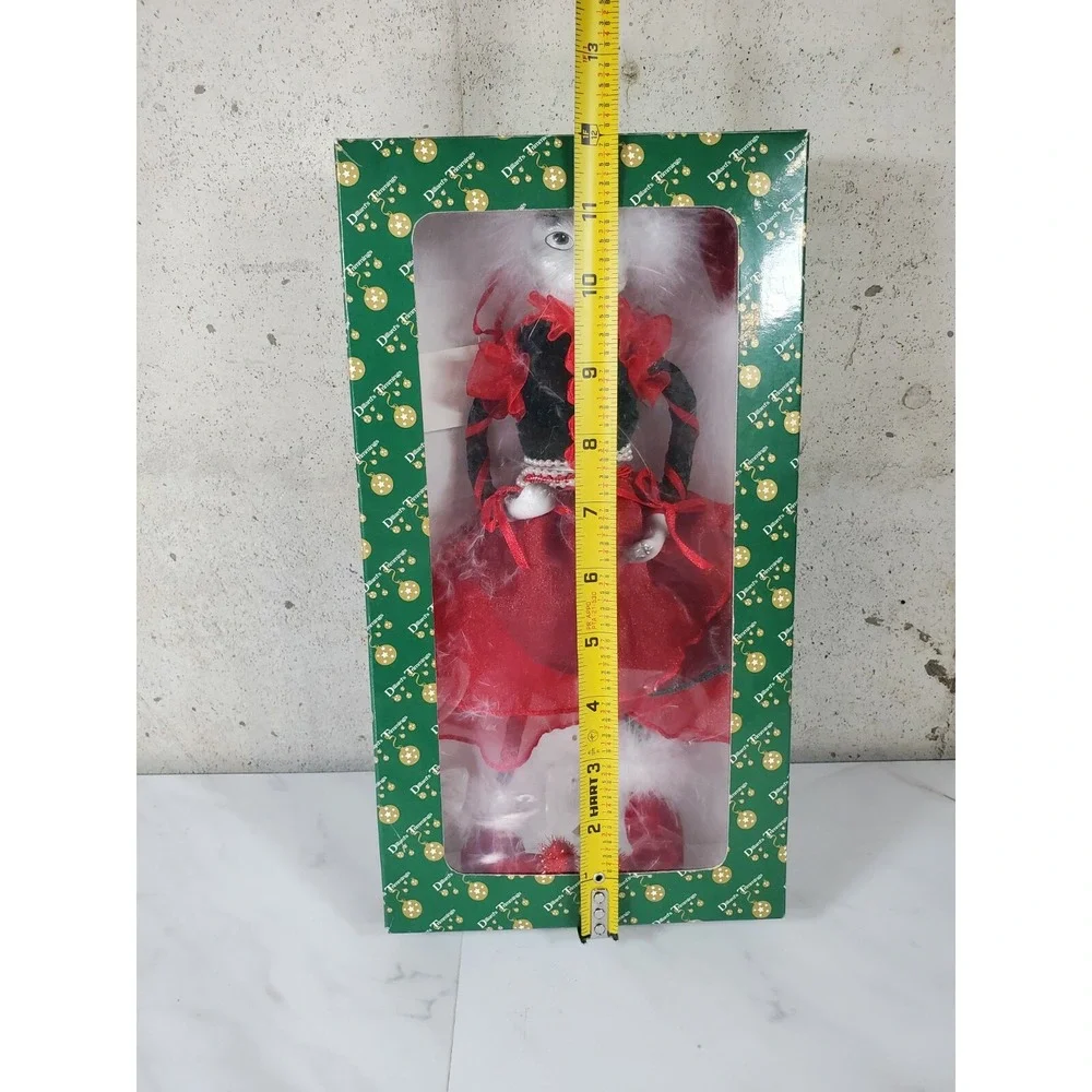 Vintage Dillards Trimmings Porcelain Cat in Red Dress‎ Christmas Decor holiday